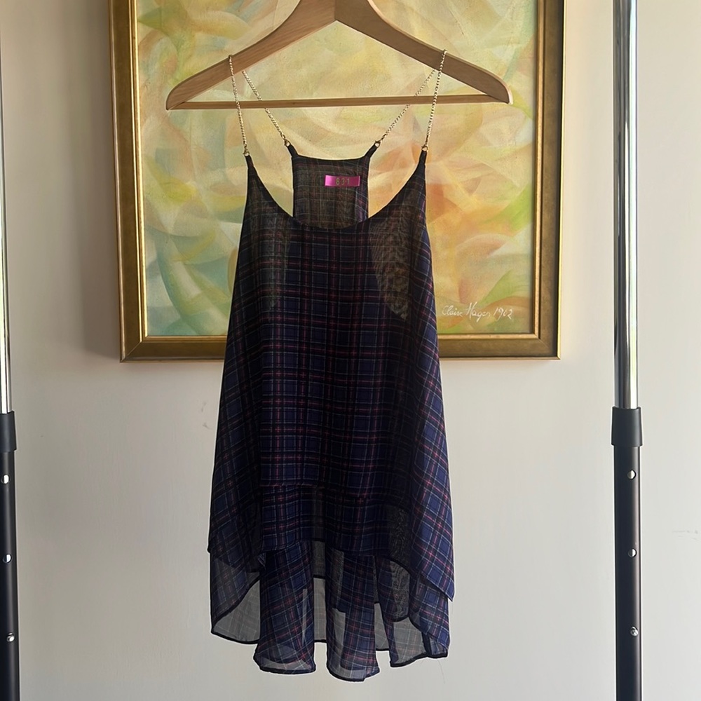 Blue plaid ZARA top womens M